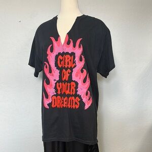 Girl of Your Dreams Black T-Shirt with Pink Flame Design NWT